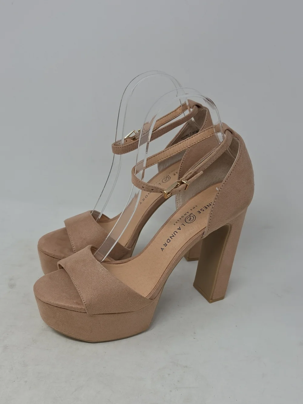 Chinese Laundry Taupe Suede Platform Ankle-Strap Heels 7.5